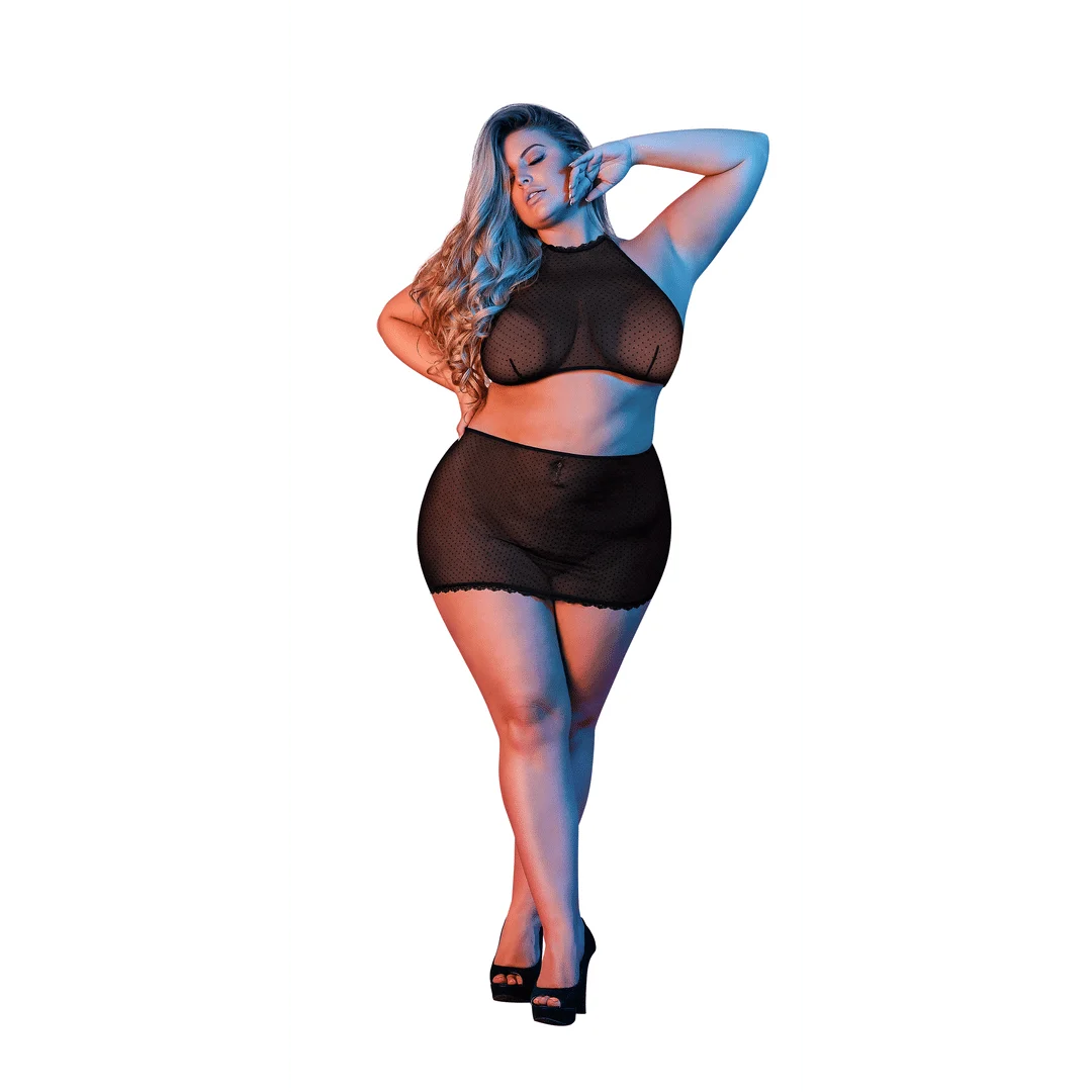 Top halter i minispódniczka Magic Silk w kropki z siateczki - obrazek 6