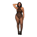 Body pończosznicze Dreamgirl z siateczki, teddy, plus size, czarne - obrazek 2