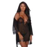 Dreamgirl Stretch Mesh Chemise en Robe Set, S