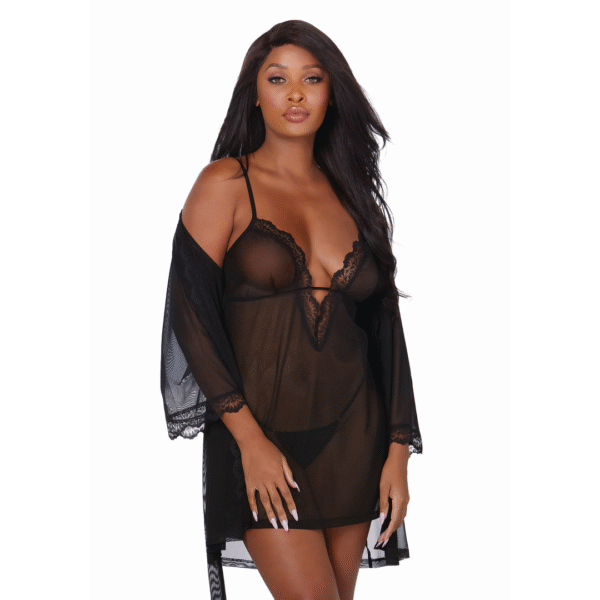 Dreamgirl Stretch Mesh Chemise en Robe Set, S