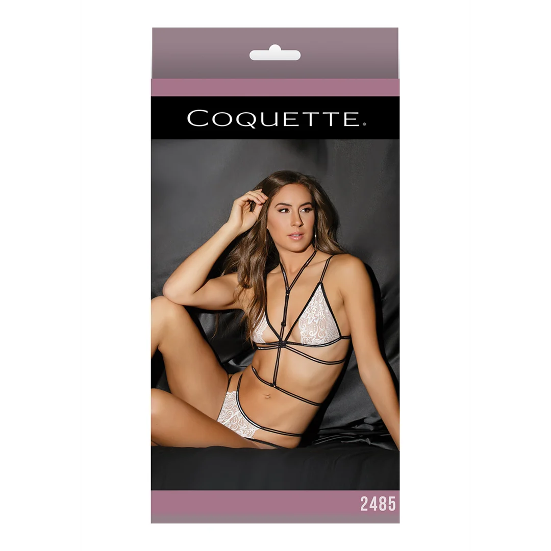 Koronkowy bralette Coquette, figi i uprząż z otwartym krokiem - obrazek 1