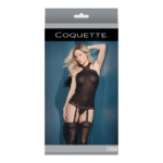Przezroczyste body Coquette z dekoltem halter i wszytymi pończochami