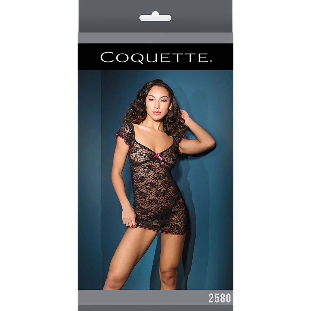 Koronkowa babydoll plus size z różowymi detalami i kokardką, dla pełniejszych kształtów | SexyPlus - obrazek 6