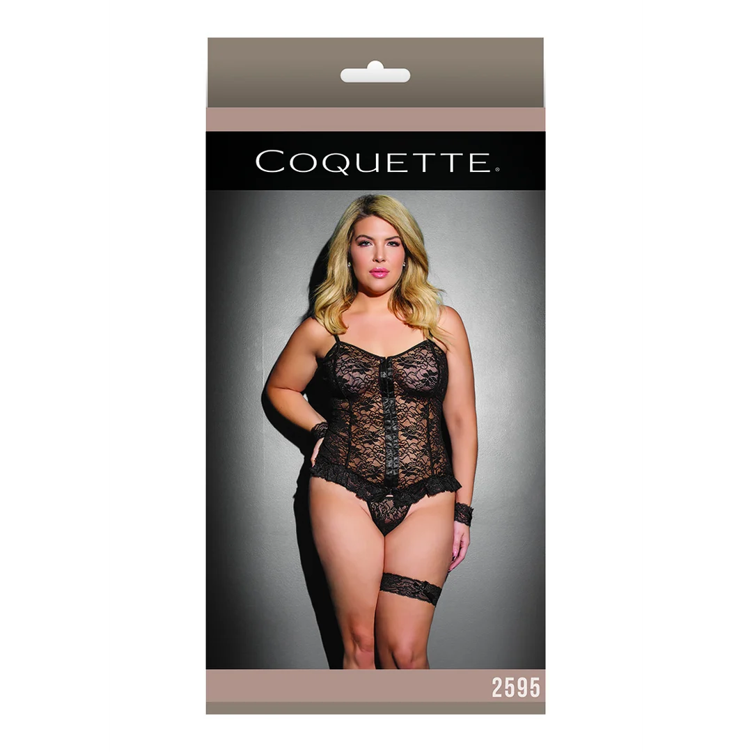 Top Coquette Cami z stringami G, czarny, plus size - obrazek 1