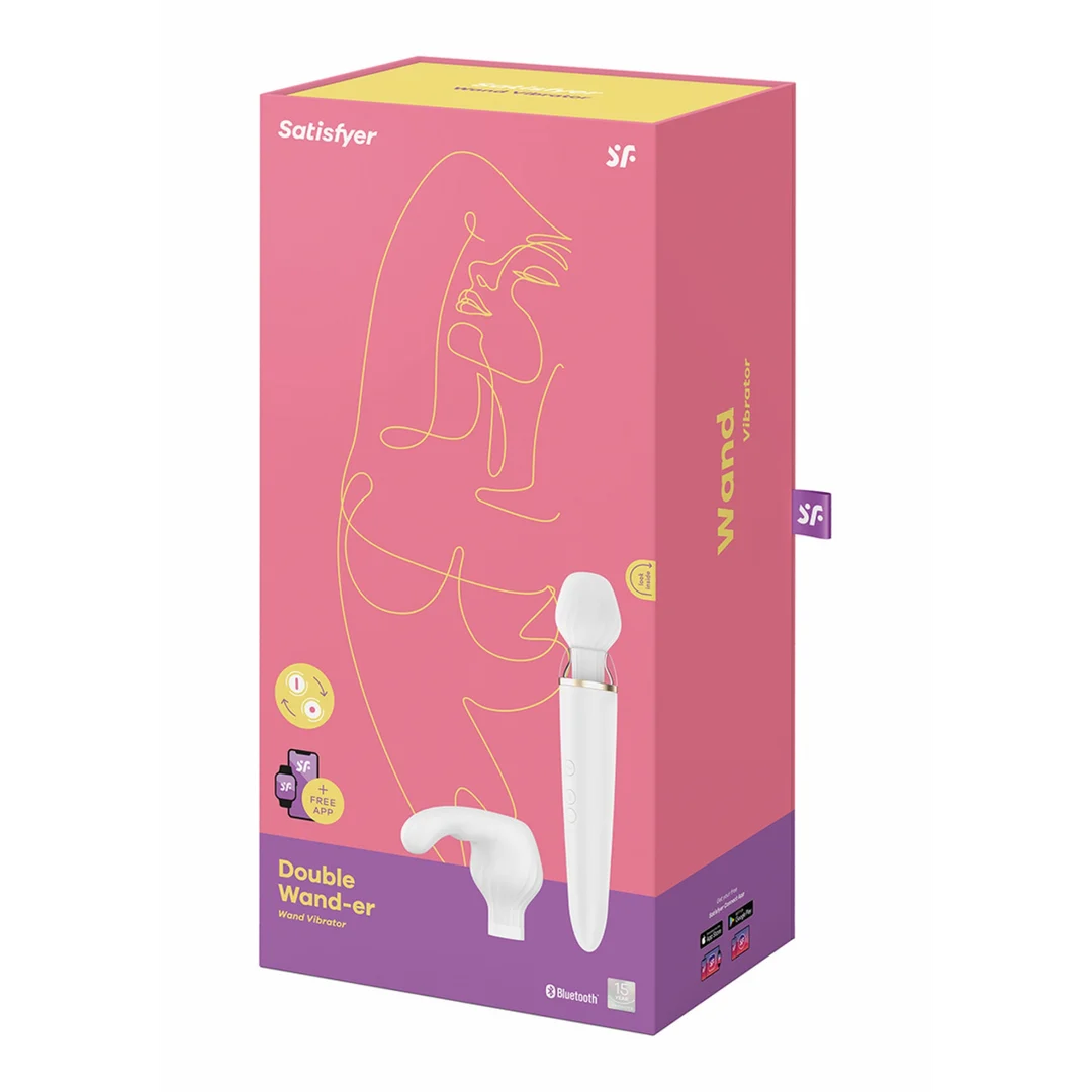 Wibrator typu wand Satisfyer sterowany aplikacją z wymiennymi nasadkami, Satisfyer, biały - obrazek 1