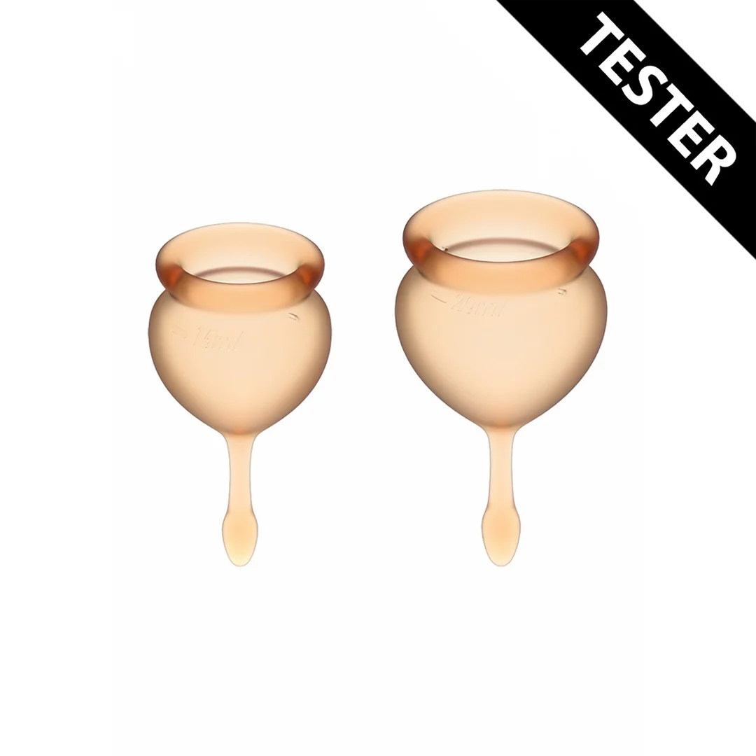 Zestaw kubeczków menstruacyjnych – silikon medyczny – 15 i 20 ml – pomarańczowy – Feel Good - obrazek 3