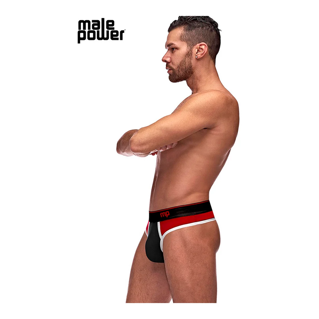 Male Power Panel Thong L/XL, czarno czerwone - obrazek 2