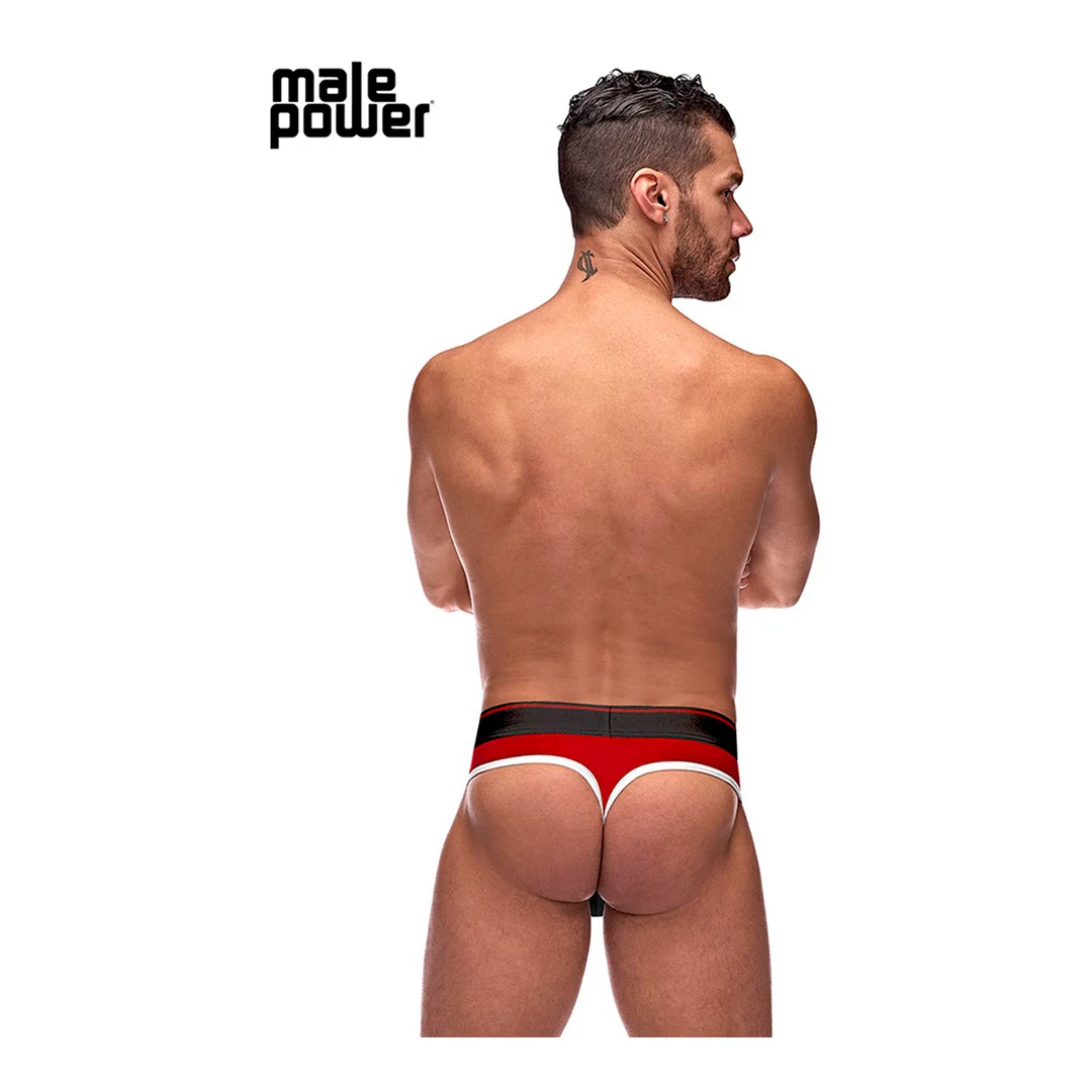 Male Power Panel Thong L/XL, czarno czerwone - obrazek 3