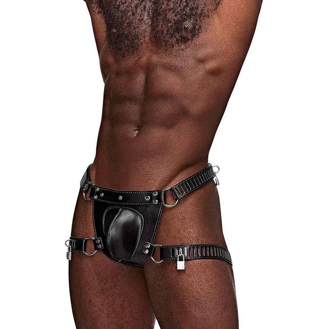 Męskie stringi BDSM z zapięciem chastity dla wyrazistego, dopasowanego looku - Male Power - obrazek 4