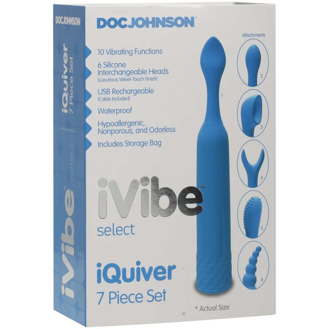 Mini wibrator – 6 wymiennych głowic i 10 trybów – iVibe Select iQuiver (Periwinkle/Red Velvet) Doc Johnson - obrazek 1