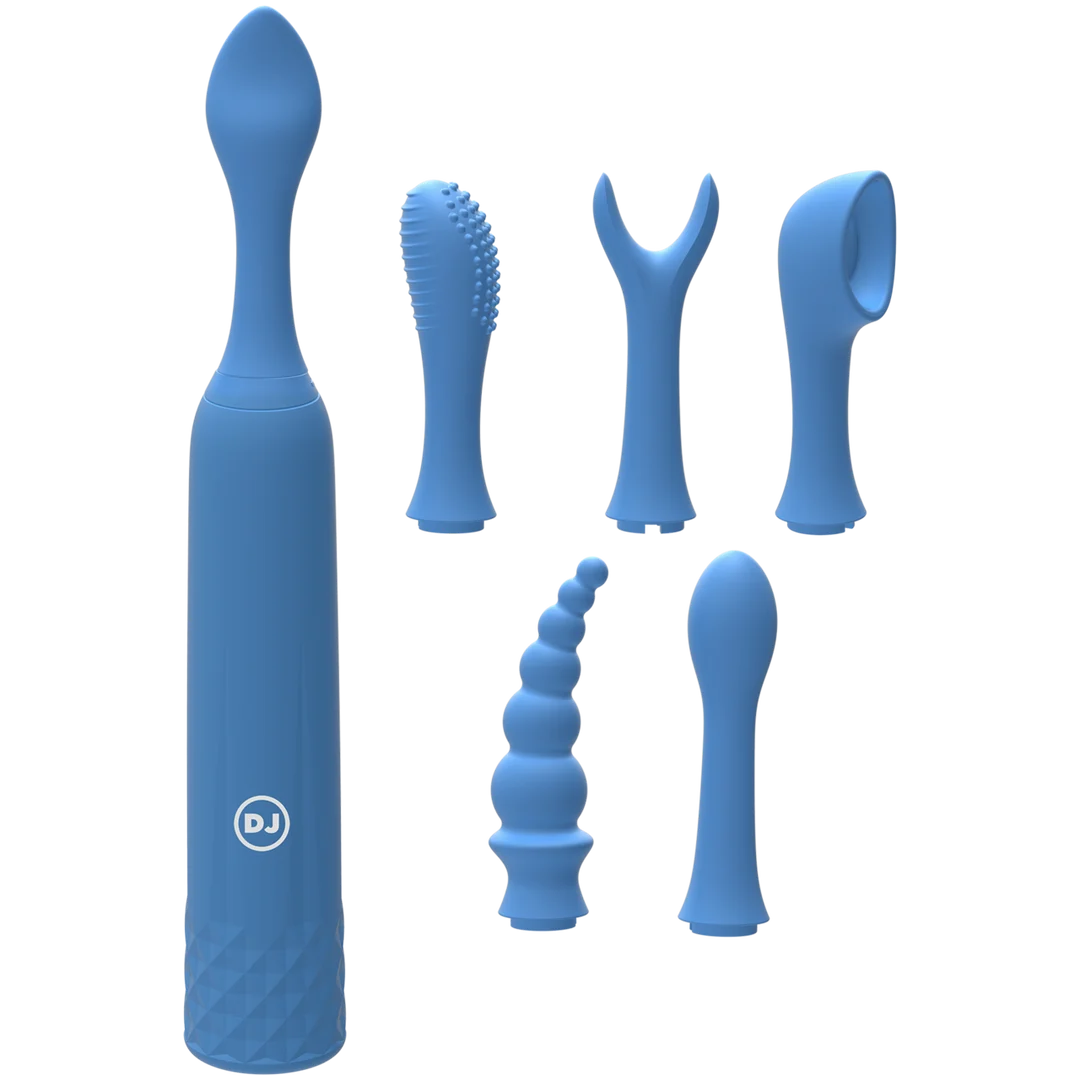Mini wibrator – 6 wymiennych głowic i 10 trybów – iVibe Select iQuiver (Periwinkle/Red Velvet) Doc Johnson - obrazek 2
