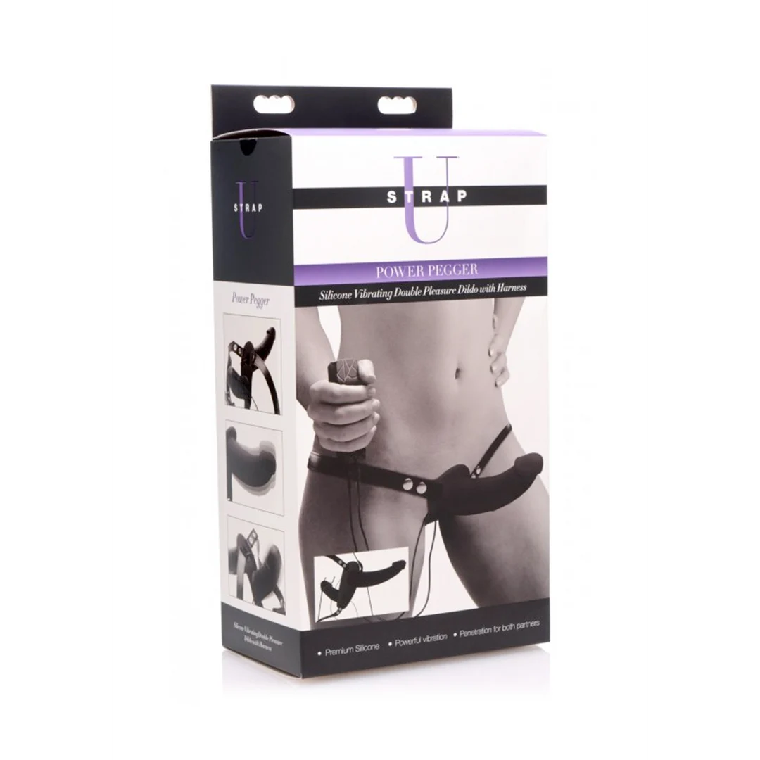Dildo do noszenia z regulowaną uprzężą – Supreme Pleasure – wibrujące podwójne dildo z uprzężą - obrazek 1
