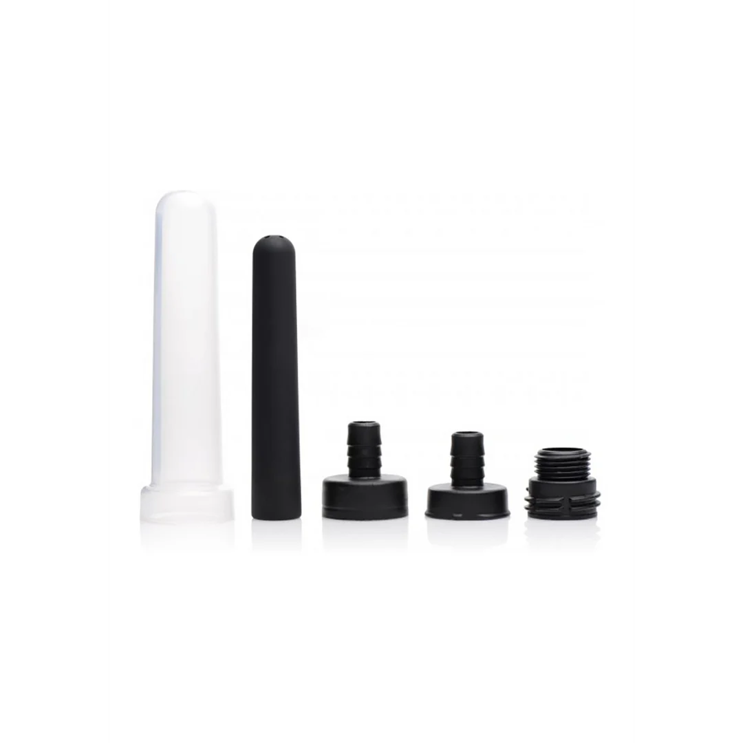 Prysznic analny – zestaw podróżny Travel Enema z adapterem do butelki na wodę, silikonową końcówką i 3 adapterami – unisex – Clean Stream – 5 elementów - obrazek 2