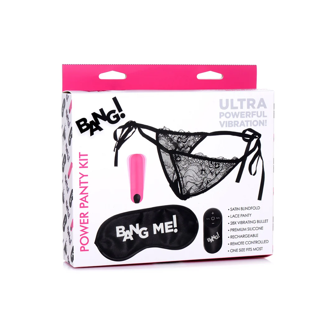 AG579-2 Power Panty z koronkowymi majtkami, wibrującą kulką i opaską na oczy - obrazek 1