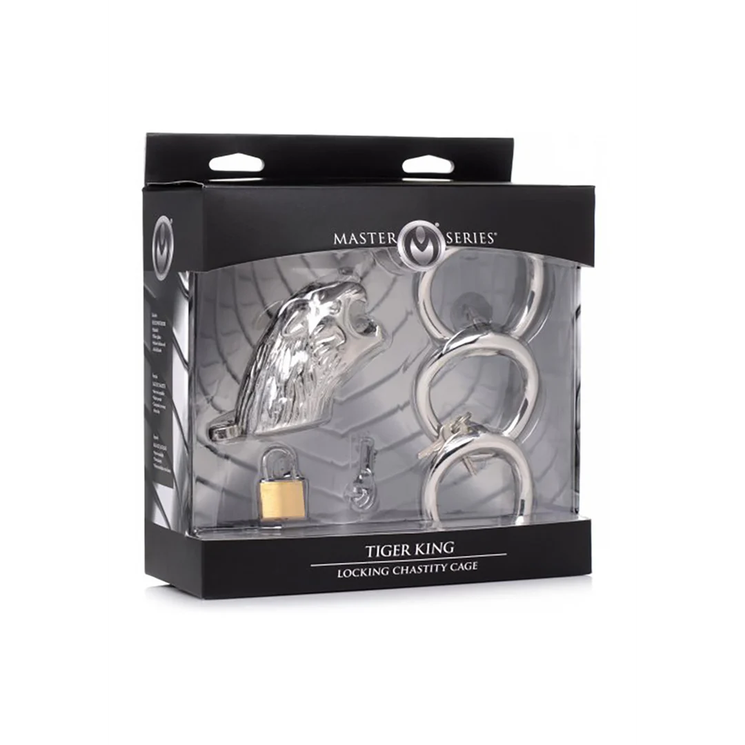 AG599-2 Klatka chastity z bezpiecznym mechanizmem zamykania – Tiger King - obrazek 1