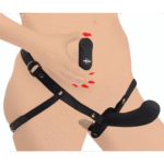 Wibrator dla par – podwójne dildo z uprzężą i pilotem – XR Brands czarny XR Brands - obrazek 2