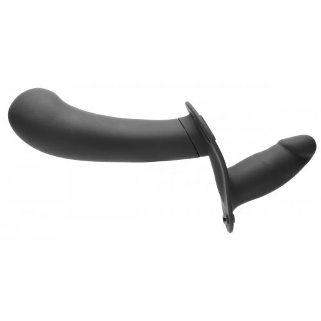 Wibrator dla par – podwójne dildo z uprzężą i pilotem – XR Brands czarny XR Brands - obrazek 3