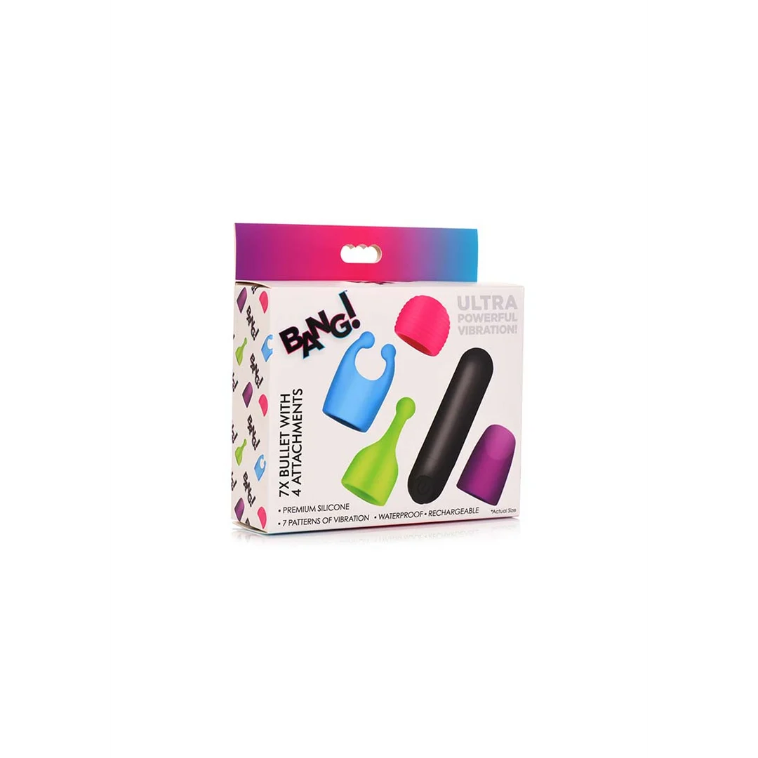 Wibrator typu bullet, ładowany, z 4 świecącymi w ciemności nakładkami, XR Brands - obrazek 1