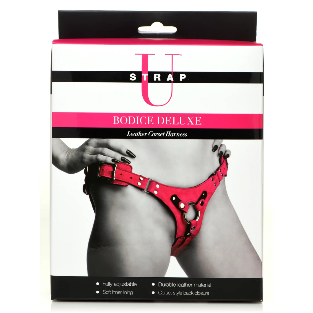 Bodice Deluxe skórzany harness gorsetowy w kolorze różowym - obrazek 2