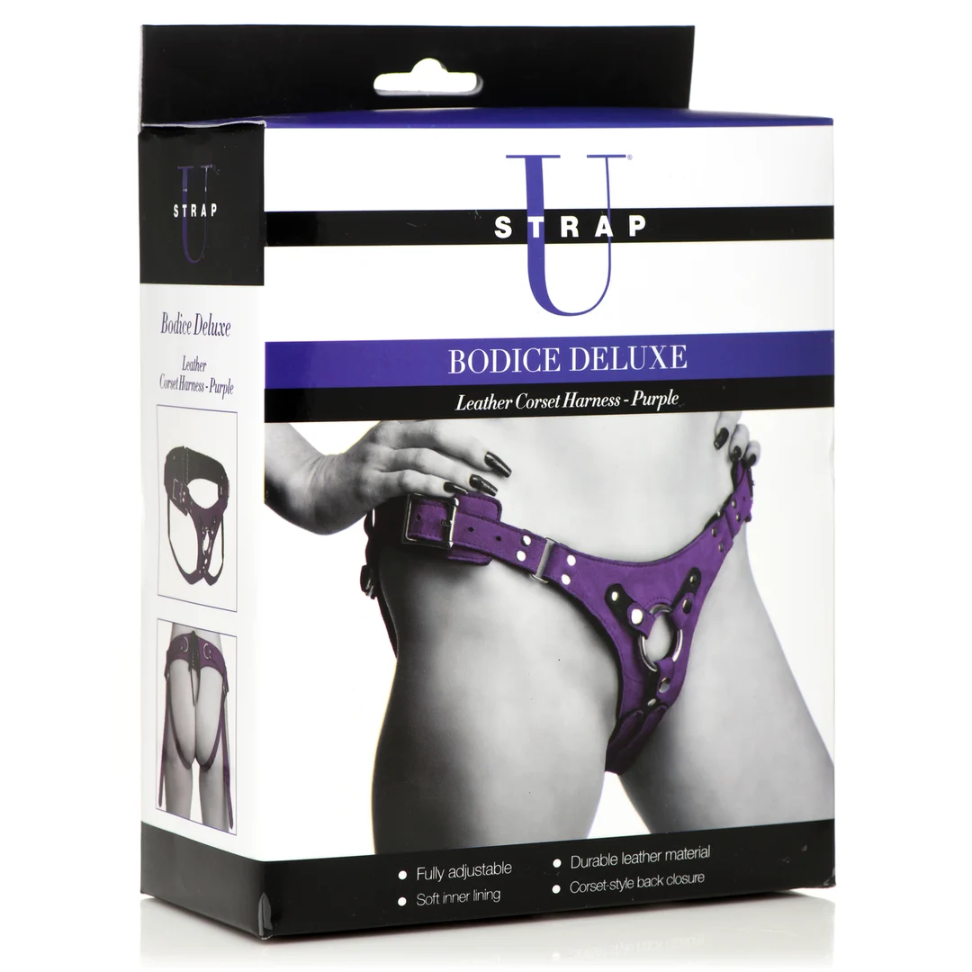 Bodice Deluxe skórzany harness gorsetowy w kolorze różowym - obrazek 7