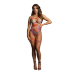 Bodystocking z otwartym krokiem, paskami i siateczką tie dye na imprezę – Le Desir - obrazek 4