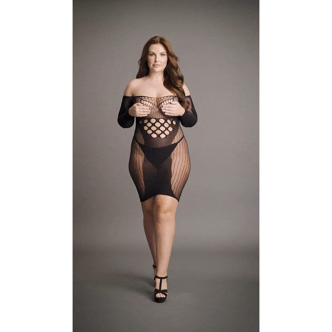Seksowna sukienka mini plus size z siateczką i kontrastowymi detalami, podkreślająca pełniejsze kształty – LIN - obrazek 6