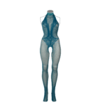Koronkowy bodystocking z kabaretkowej siateczki i otwartym krokiem, zmysłowy look dla osób o krągłych kształtach – LIN - obrazek 6