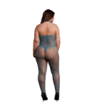 Koronkowy bodystocking z kabaretkowej siateczki i otwartym krokiem, zmysłowy look dla osób o krągłych kształtach – LIN - obrazek 3