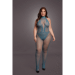 Koronkowy bodystocking z kabaretkowej siateczki i otwartym krokiem, zmysłowy look dla osób o krągłych kształtach – LIN - obrazek 4