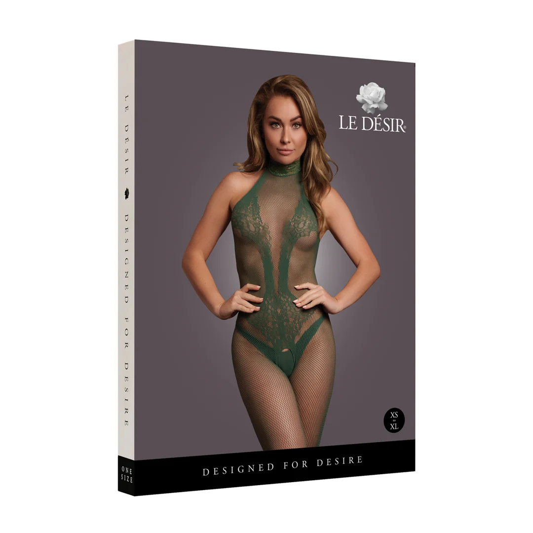 Koronkowy bodystocking z kabaretkowej siateczki i otwartym krokiem, zmysłowy look dla osób o krągłych kształtach – LIN - obrazek 25