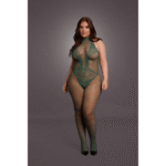 Koronkowy bodystocking z kabaretkowej siateczki i otwartym krokiem, zmysłowy look dla osób o krągłych kształtach – LIN - obrazek 16