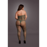 Koronkowy bodystocking z kabaretkowej siateczki i otwartym krokiem, zmysłowy look dla osób o krągłych kształtach – LIN - obrazek 17