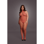 Koronkowy bodystocking z kabaretkowej siateczki i otwartym krokiem, zmysłowy look dla osób o krągłych kształtach – LIN - obrazek 22