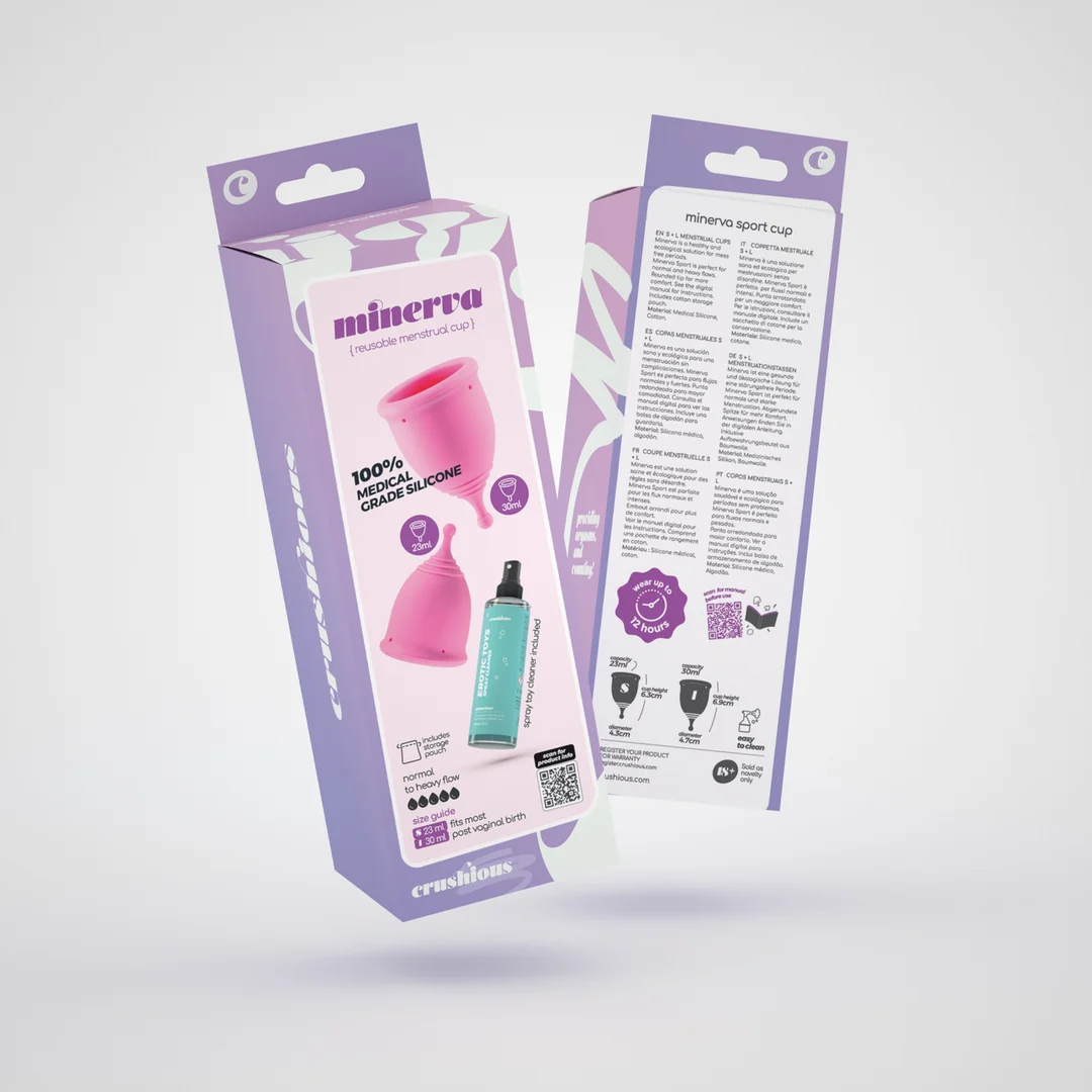 Kubeczki menstruacyjne Crushious Minerva z woreczkiem i środkiem do czyszczenia gadżetów - obrazek 1