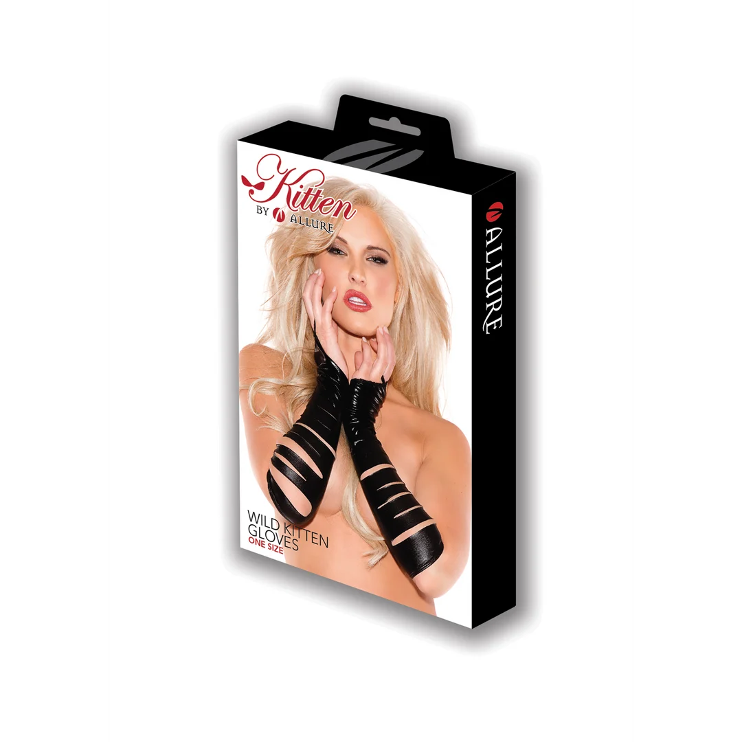 Czarne rękawiczki wetlook Wild Kitten - obrazek 1