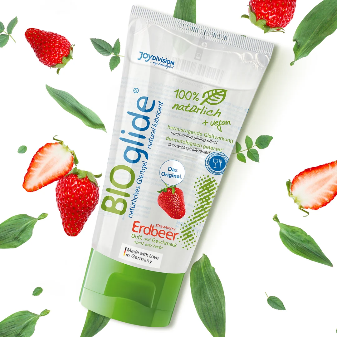 Lubrykant smakowy – wegański i w 100% naturalny – truskawka – 80 ml – BIOglide - obrazek 1