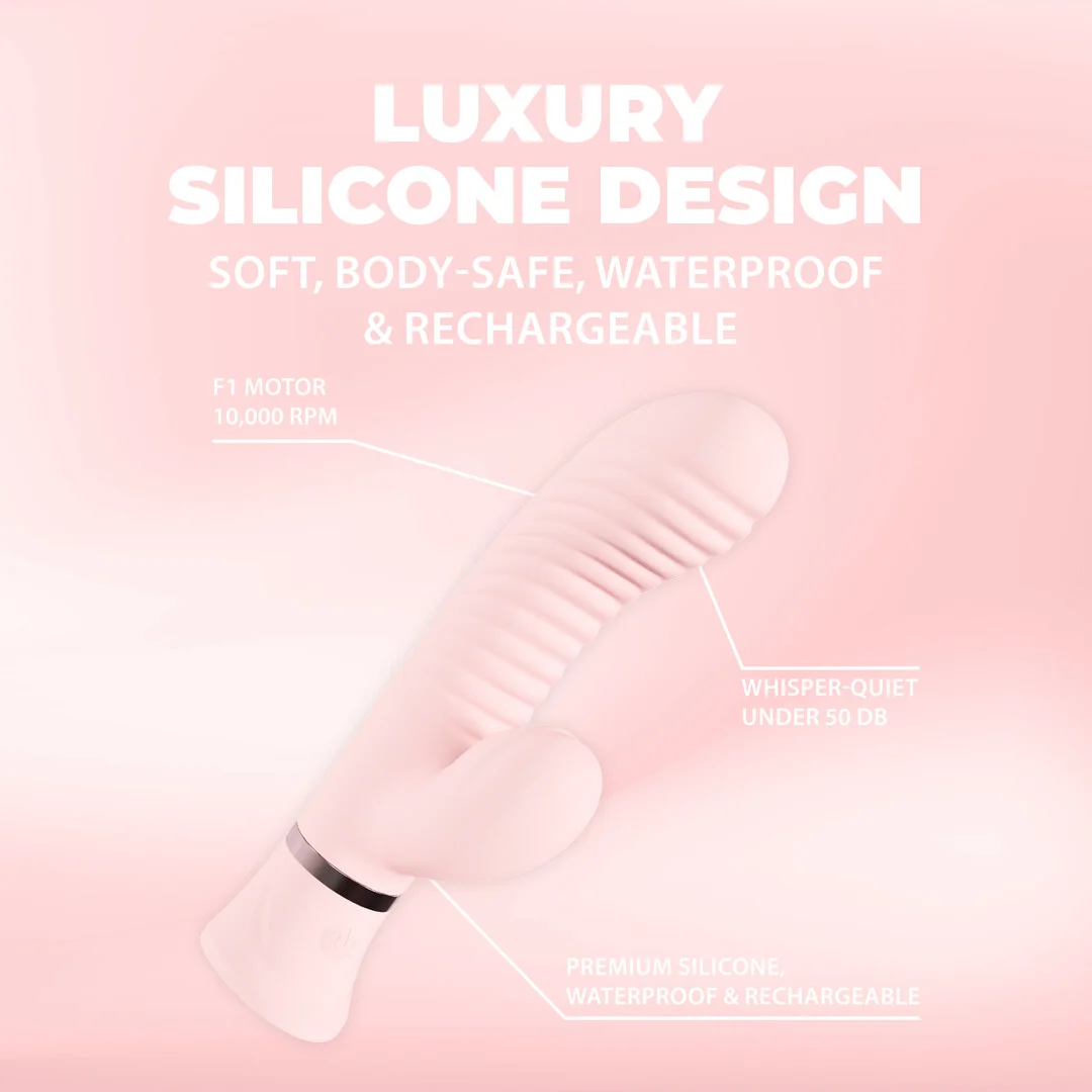 wibrator króliczek z prążkowanym stymulatorem punktu G, 10 trybów, Loveline Pink Loveline by Shots - obrazek 5