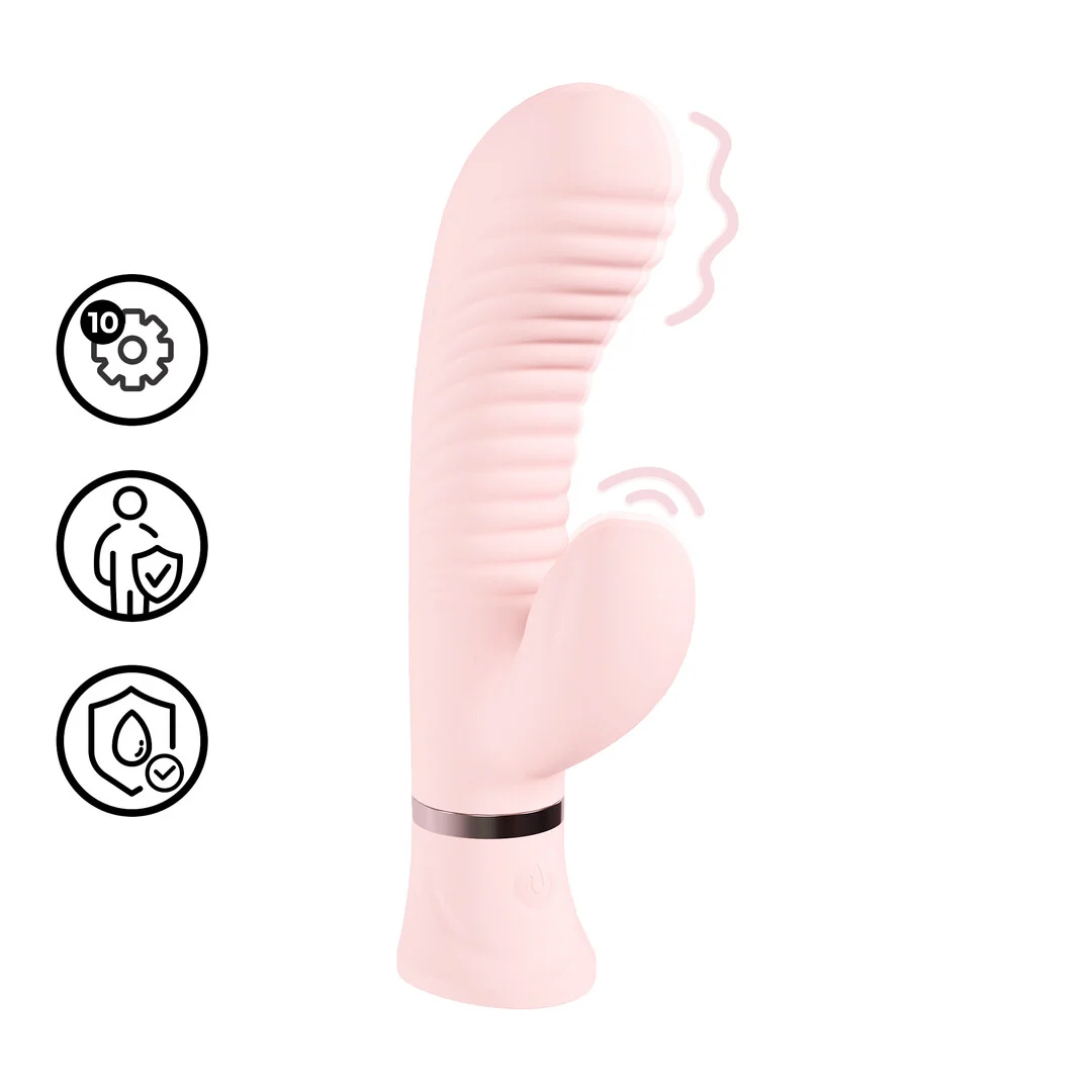 wibrator króliczek z prążkowanym stymulatorem punktu G, 10 trybów, Loveline Pink Loveline by Shots - obrazek 6