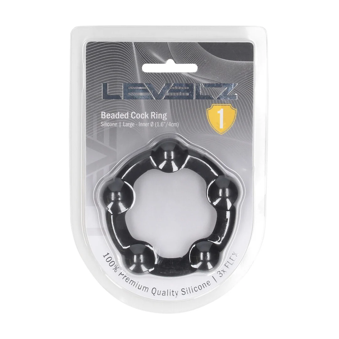 LVL01-0023BLK-2 Silikonowy pierścień erekcyjny Levelz z koralikami, czarny - obrazek 1