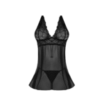 Czarna koszulka babydoll z odkrytymi plecami i stringami, rozmiar 2X - obrazek 10