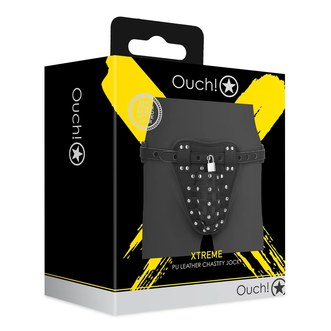 Jockstrap chastity ze skóry PU z paskami - obrazek 1