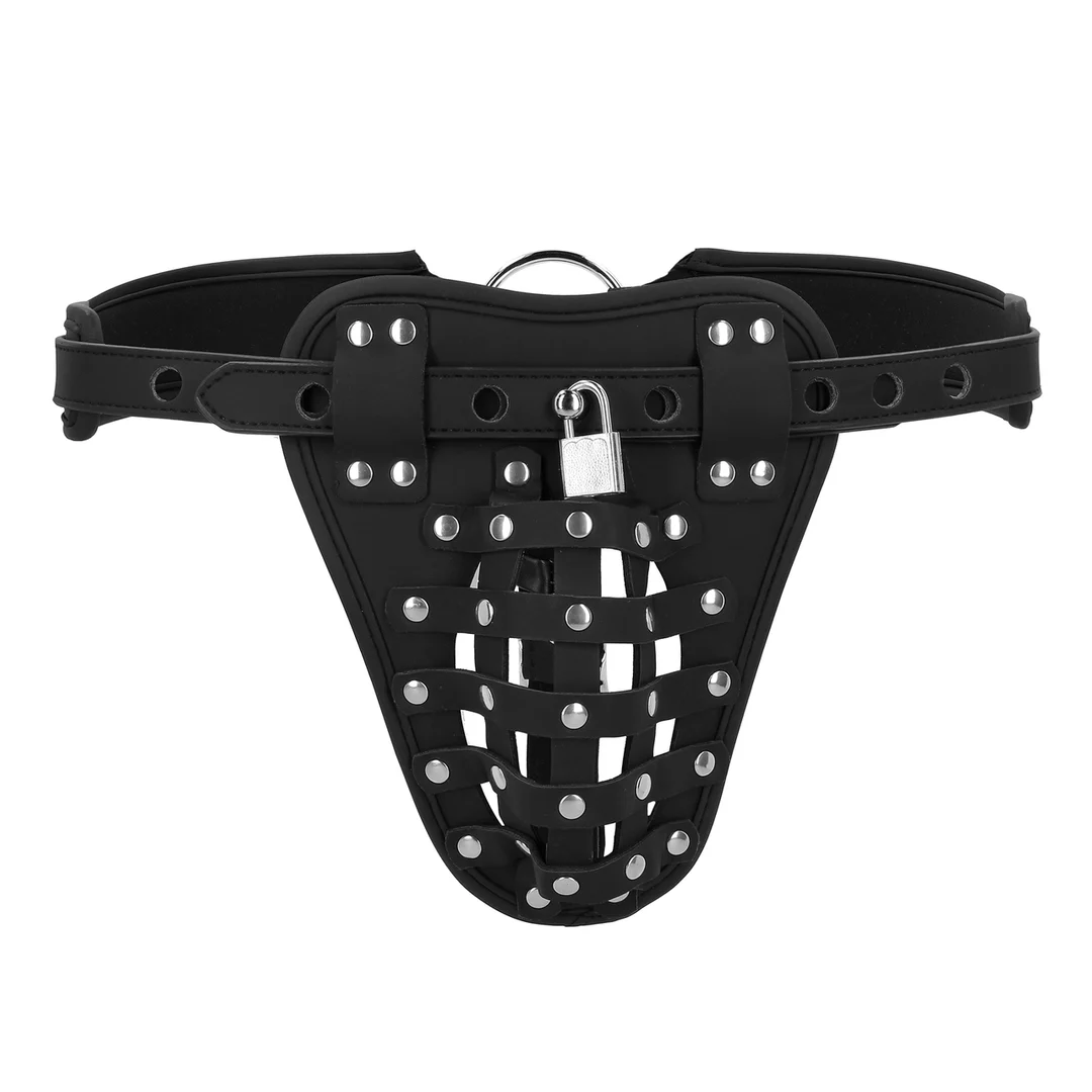Jockstrap chastity ze skóry PU z paskami - obrazek 3