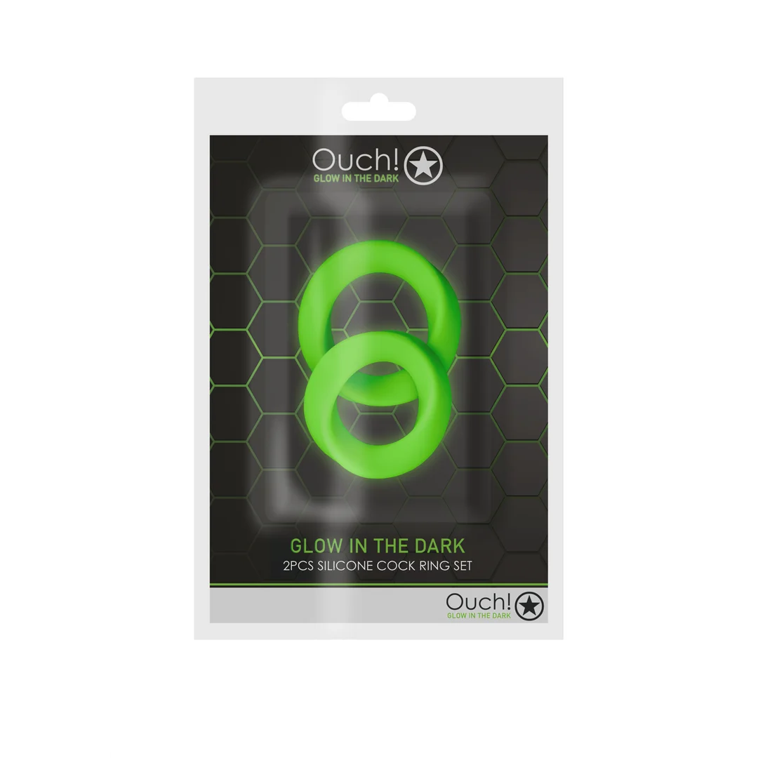 OU730GLO-2 Ouch! Glow in the Dark zestaw pierścieni erekcyjnych - obrazek 1