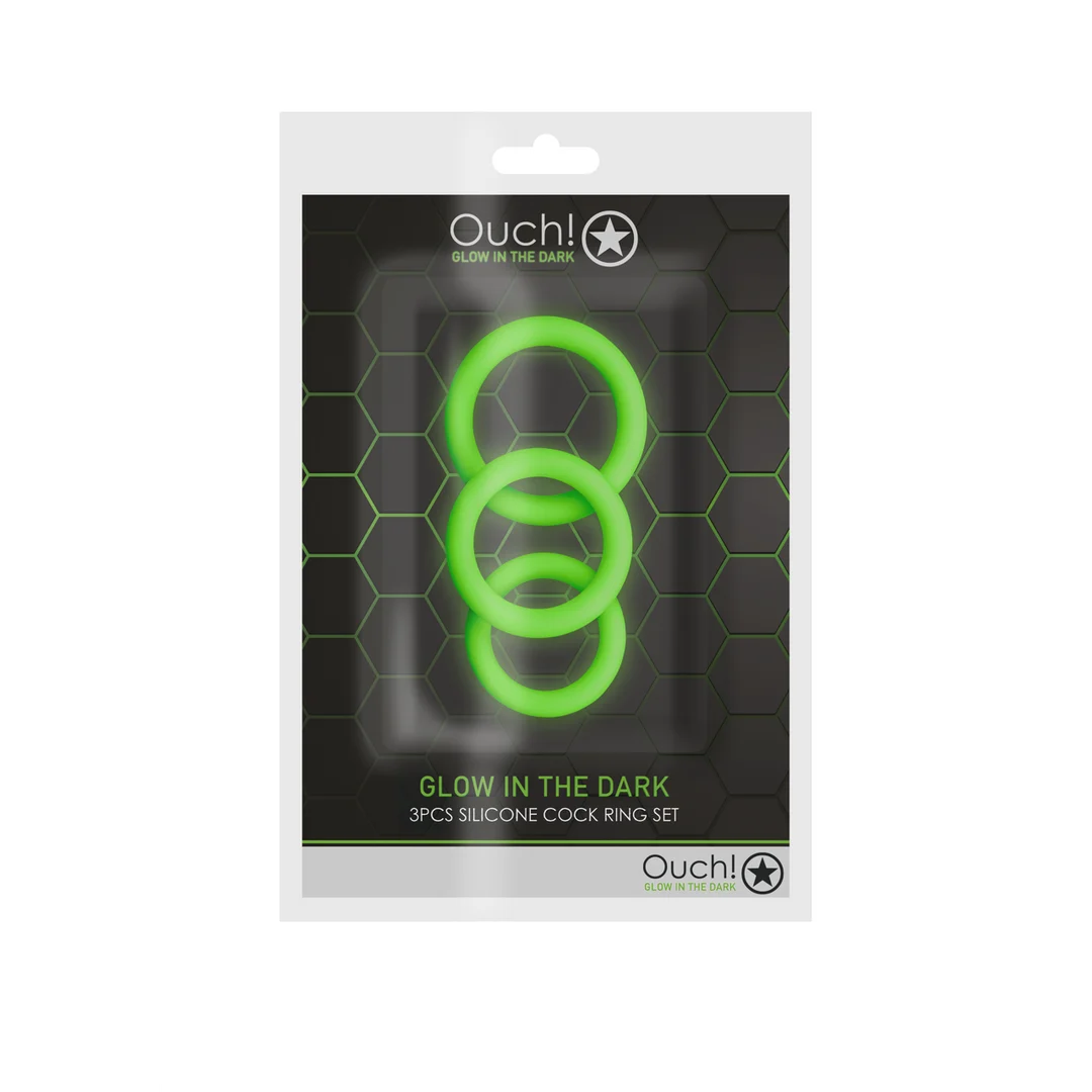 OU731GLO-2 Ouch! Glow in the Dark zestaw pierścieni erekcyjnych - obrazek 1