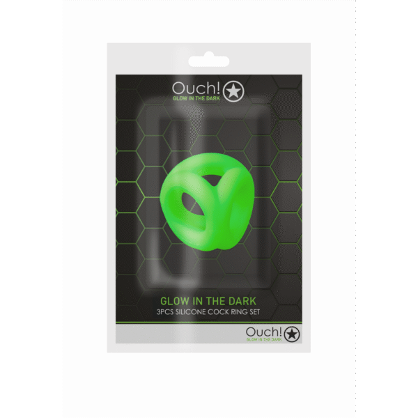 Pierścień erekcyjny Ouch! Glow in the Dark z paskiem na jądra