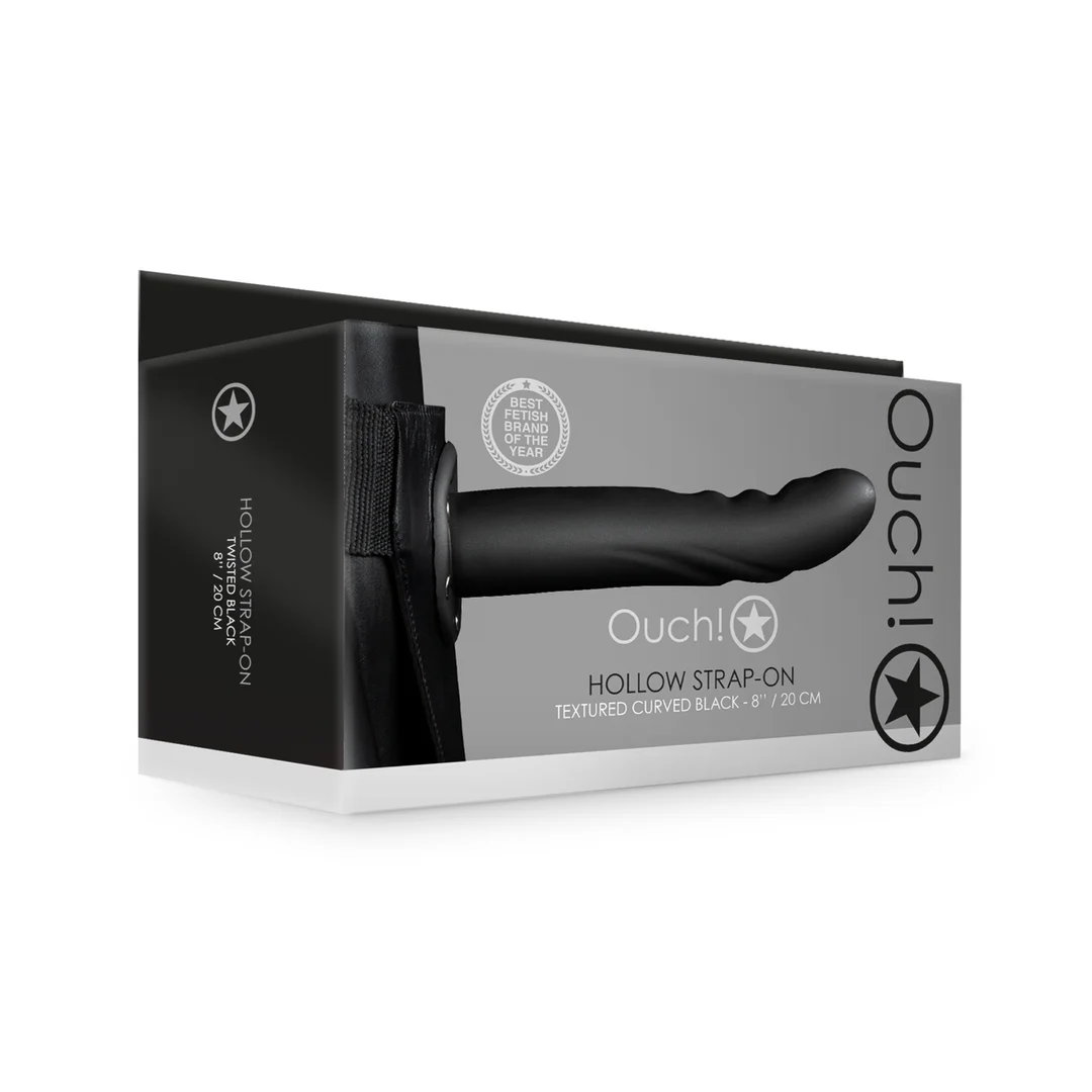Ouch! teksturowane zakrzywione puste w środku dildo do harnessu - obrazek 1