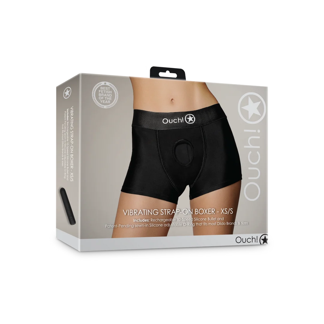Bokserki z paskiem typu strap on Ouch! by Shots z wibratorem - obrazek 13