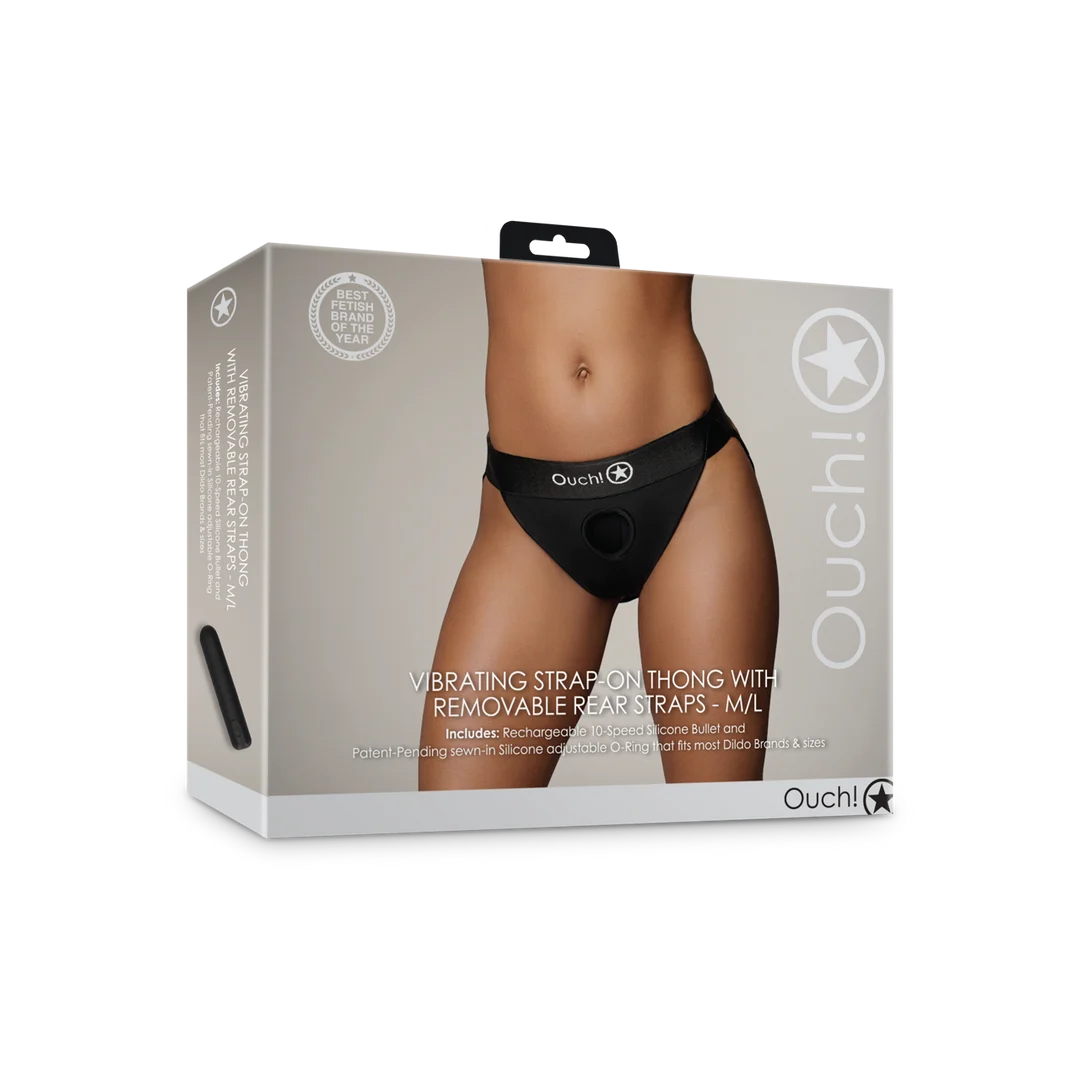 Bullet vibrator z 10 trybami – stringi strap on Ouch! by Shots - obrazek 1