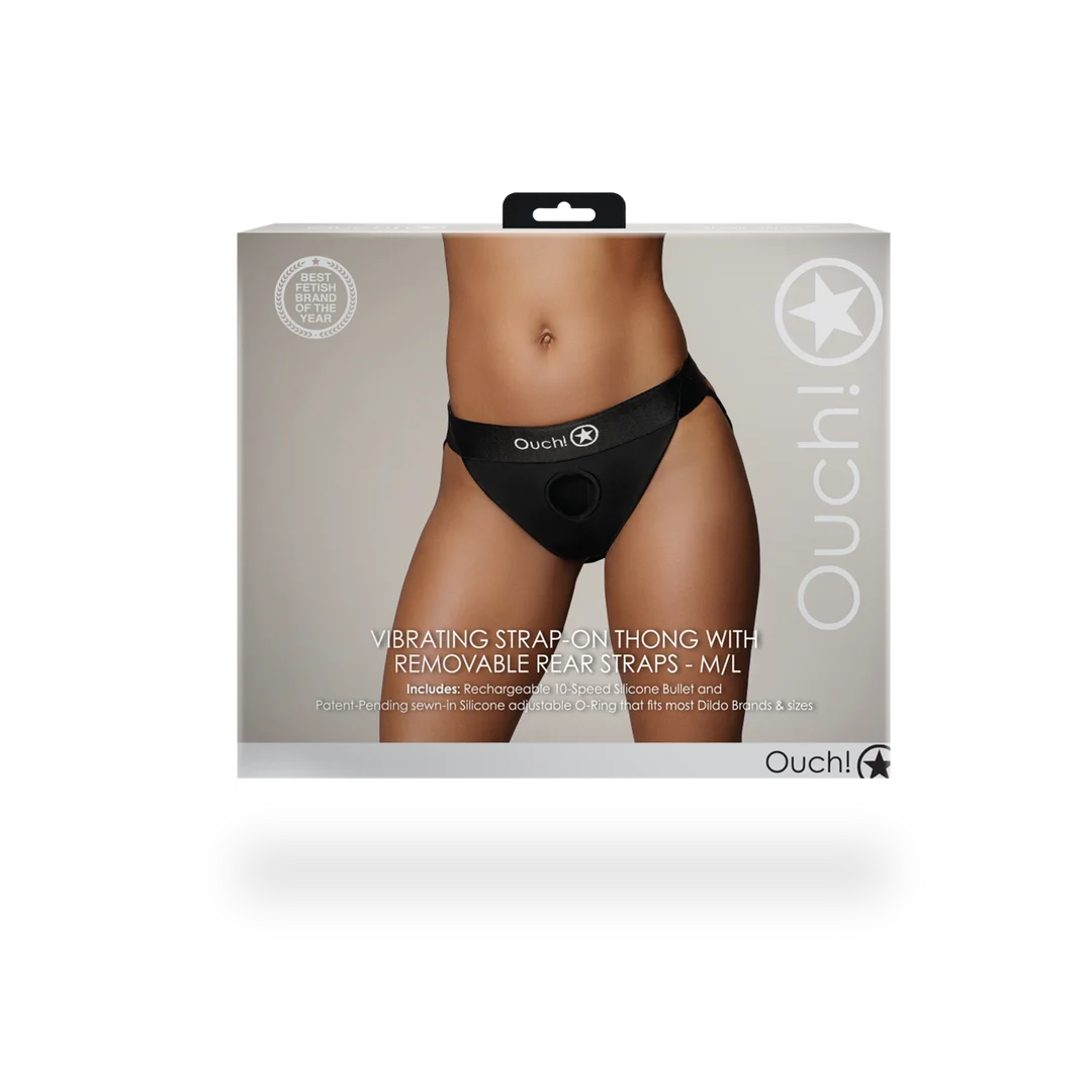 Bullet vibrator z 10 trybami – stringi strap on Ouch! by Shots - obrazek 2