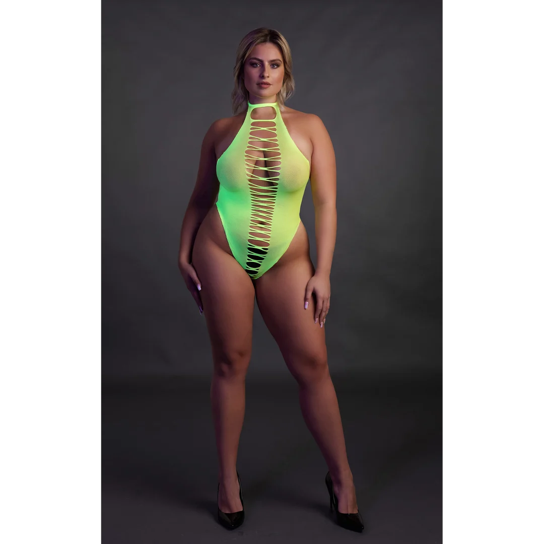 Neonowozielone body z wysoko wyciętymi nogawkami - obrazek 9